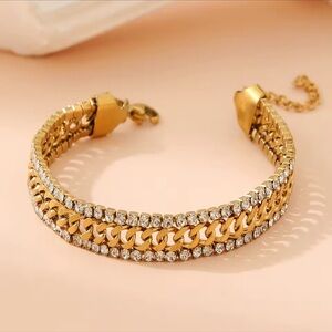 Anthropologie Gold and Silver CZ s Chain Bracelet